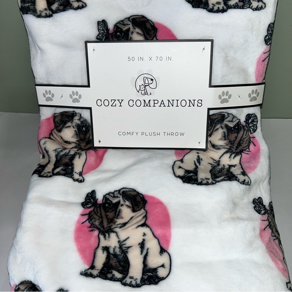 Other - Pug Dog & Butterfly Oversize 50”x 70” Plush Throw Blanket NEW NWT